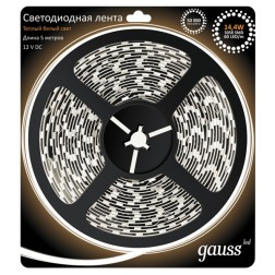 Лента светодиодная Gauss 5050/60-SMD 14.4W/m 12V DC теплый белый IP20 (упаковка 5м) 