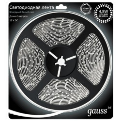 Лента светодиодная Gauss 2835/60-SMD 4.8W/m 12V DC холодный белый IP20 (упаковка 5м) 