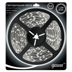 Лента светодиодная Gauss 5050/30-SMD 7.2W/m 12V DC холодный белый IP20 (упаковка 5м) 