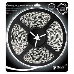 Лента светодиодная Gauss 5050/60-SMD 14.4W/m 12V DC холодный белый IP20 (упаковка 5м) 