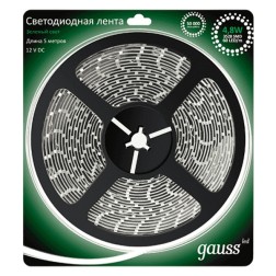 Лента светодиодная Gauss 2835/60-SMD 4.8W/m 12V DC зеленый IP20 (упаковка 5м) 