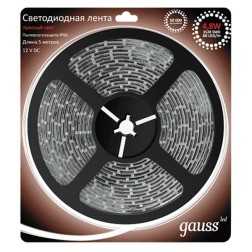 Лента светодиодная Gauss 2835/60-SMD 4.8W/m 12V DC красный IP20 (упаковка 5м) 