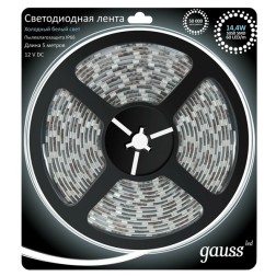 Лента светодиодная Gauss 5050/60-SMD 14.4W/m 12V DC холодный белый IP66 (упаковка 5м) 