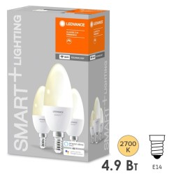 Лампа светодиодная LEDVANCE SMART+ WiFi Candle DIM 5W (замена 40W) 2700K E14 упаковка 3шт. 