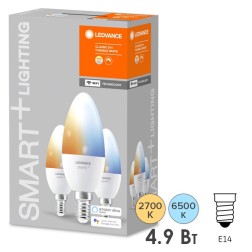 Лампа светодиодная LEDVANCE SMART+ WiFi Candle Tunable White 5W (40W) 2700…6500K E14 упаковка 3шт. 