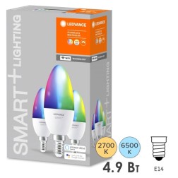 Лампа светодиодная LEDVANCE SMART+ WiFi Candle RGBW 5W (замена 40W) 2700…6500K E14 упаковка 3шт. 