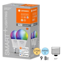 Лампа светодиодная LEDVANCE SMART+ WiFi Classic RGBW 9W (замена 60W) 2700…6500K E27 упаковка 2шт. 