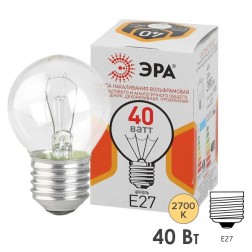 Лампа накаливания шарик ЭРА ДШ (P45) 40W 230V E27 (5056183786717) (ЛОН) 