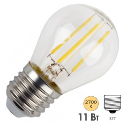 Лампа филаментная шарик ЭРА F-LED P45-11W-827-E27 11W теплый белый свет 