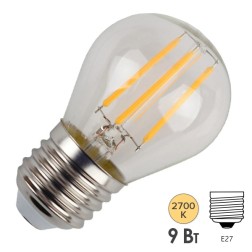 Лампа филаментная шарик ЭРА F-LED P45-9W-827-E27 9W теплый белый свет 