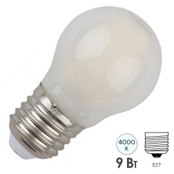 Лампа филаментная шарик ЭРА F-LED P45-9W-840-E27 9W матовый нейтральный белый свет 