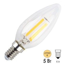 Лампа филаментная свеча ЭРА F-LED B35-5W-827-E14 5W теплый белый свет 