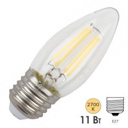 Лампа филаментная свеча ЭРА F-LED B35-11W-827-E27 11W теплый белый свет 