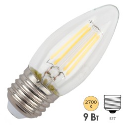 Лампа филаментная свеча ЭРА F-LED B35-9W-827-E27 9W теплый белый свет 