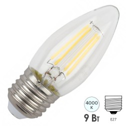 Лампа филаментная свеча ЭРА F-LED B35-9W-840-E27 9W нейтральный белый 