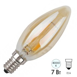 Лампа филаментная свеча ЭРА F-LED B35-7W-840-E14 7W золотистая нейтральный белый свет 