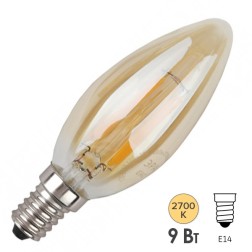 Лампа филаментная свеча ЭРА F-LED B35-9W-827-E14 9W золотистая теплый белый 