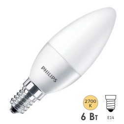 Лампа светодиодная свеча Philips ESS LEDCandle B35 6W (60W) 827 230V E14 FR 620lm 