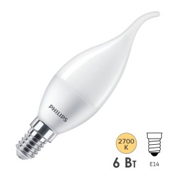 Лампа светодиодная свеча на ветру Philips ESS LEDCandle B35 6W (75W) 827 230V E14 FR 620lm 