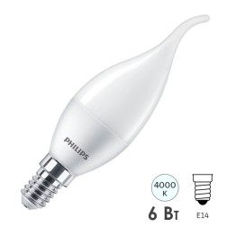 Лампа светодиодная свеча на ветру Philips ESS LEDCandle B35 6W (75W) 840 230V E14 FR 620lm 