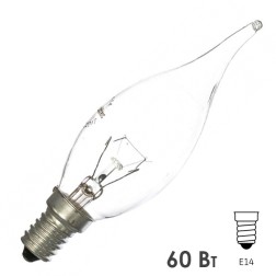 Лампа накаливания Свеча на ветру прозрачная 60 Вт-230 В-Е14 TDM (ЛОН) 