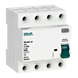 Выключатели дифференциального тока серии УЗО-03 4P 10А 100мА тип AC 6кА DEKraft 