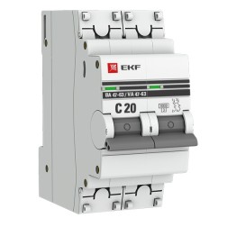 Автоматический выключатель 2P 20А (C) 6кА ВА 47-63 EKF PROxima (автомат) 