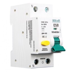 Дифференциальные автоматы ДИФ-103 1Р+N 50А 100мА тип AC х-ка С 6кА DEKraft  Дифференциальные автоматы ДИФ-103 1Р+N 50А 100мА тип AC х-ка С 6кА DEKraft