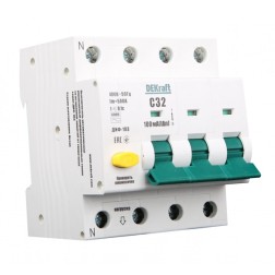 Дифференциальные автоматы ДИФ-103 3Р+N 16А 100мА тип AC х-ка С 6кА DEKraft  Дифференциальные автоматы ДИФ-103 3Р+N 16А 100мА тип AC х-ка С 6кА DEKraft