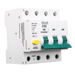 Дифференциальные автоматы ДИФ-103 3Р+N 32А 300мА тип AC х-ка С 6кА DEKraft 
