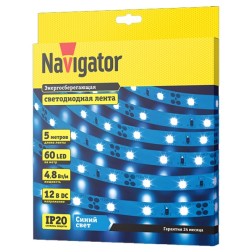 Светодиодная лента Navigator 80 295 NLS-3528B60-4.8-IP20-12V R5 4,8W синий (бухта 5m) 