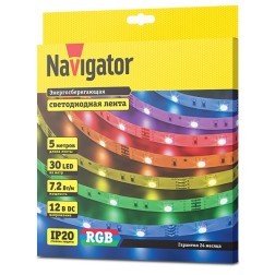 Светодиодная лента Navigator 80 299 NLS-5050RGB30-7.2-IP20-12V R5 7,2W (бухта 5m) 