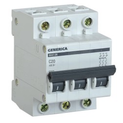 Автоматический выключатель GENERICA ВА 47-29 3Р 20А 4,5кА характеристика С ИЭК (автомат) 