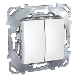 Переключатель двухклавишный (проходной) Schneider Electric Unica Хамелеон Белый (в сборе) 