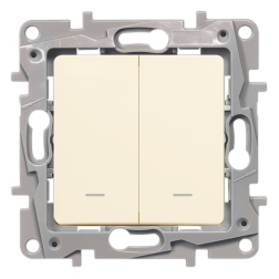 Переключатель двухклавишный (проходной) с подсветкой Legrand Etika Слоновая кость (в сборе) (бежевый) 