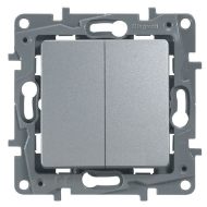 Выключатель двухклавишный Legrand Etika Алюминий (в сборе) 