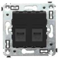 Розетка компьютерная двойная 2xRJ45 UTP 6 категории DKC Avanti Черный квадрат (в сборе) 