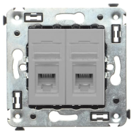 Розетка компьютерная двойная 2xRJ45 UTP 6 категории DKC Avanti Закаленная сталь (в сборе) 