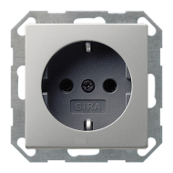 Розетка с заземлением и со шторками, самозажимные клеммы Gira E2 Нержавеющая сталь (в сборе) 