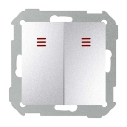 Выключатель двухклавишный с подсветкой Simon Detail select Холодный алюминий (в сборе) 