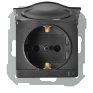 Розетка с заземлением и с крышкой Simon Simon 82 Nature Графит (в сборе) 