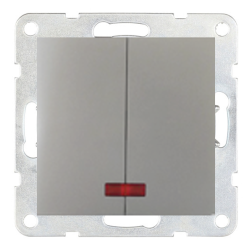 Выключатель двухклавишный с подсветкой Ecoplast LK80 Серебристый металлик (в сборе) 