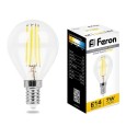 Лампа филаментная светодиодная шарик Feron LB-52 G45 7W 2700K 230V E14 filament теплый свет 