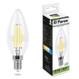 Лампа филаментная светодиодная свеча Feron LB-58 5W 4000K 230V 550lm E14 filament белый свет 