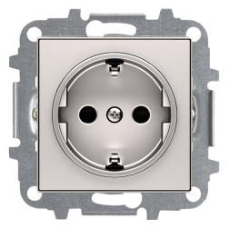 Розетка с заземлением и со шторками, винтовые клеммы ABB Sky Серебряный (в сборе) 
