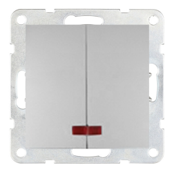 Выключатель двухклавишный с подсветкой Ecoplast LK60 Серебристый металлик (в сборе) 