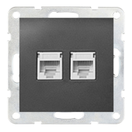 Розетка телефонная двойная 2xRJ11 Ecoplast LK60 Черный бархат (в сборе) 