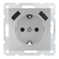 Розетка силовая с USB зарядкой Ecoplast LK60 Серебристый металлик (в сборе)