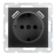 Розетка силовая с USB зарядкой Ecoplast LK60 Черный бархат (в сборе) 