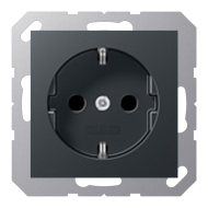 Розетка с заземлением, самозажимные клеммы Jung A Flow Матовый антрацит (в сборе) 